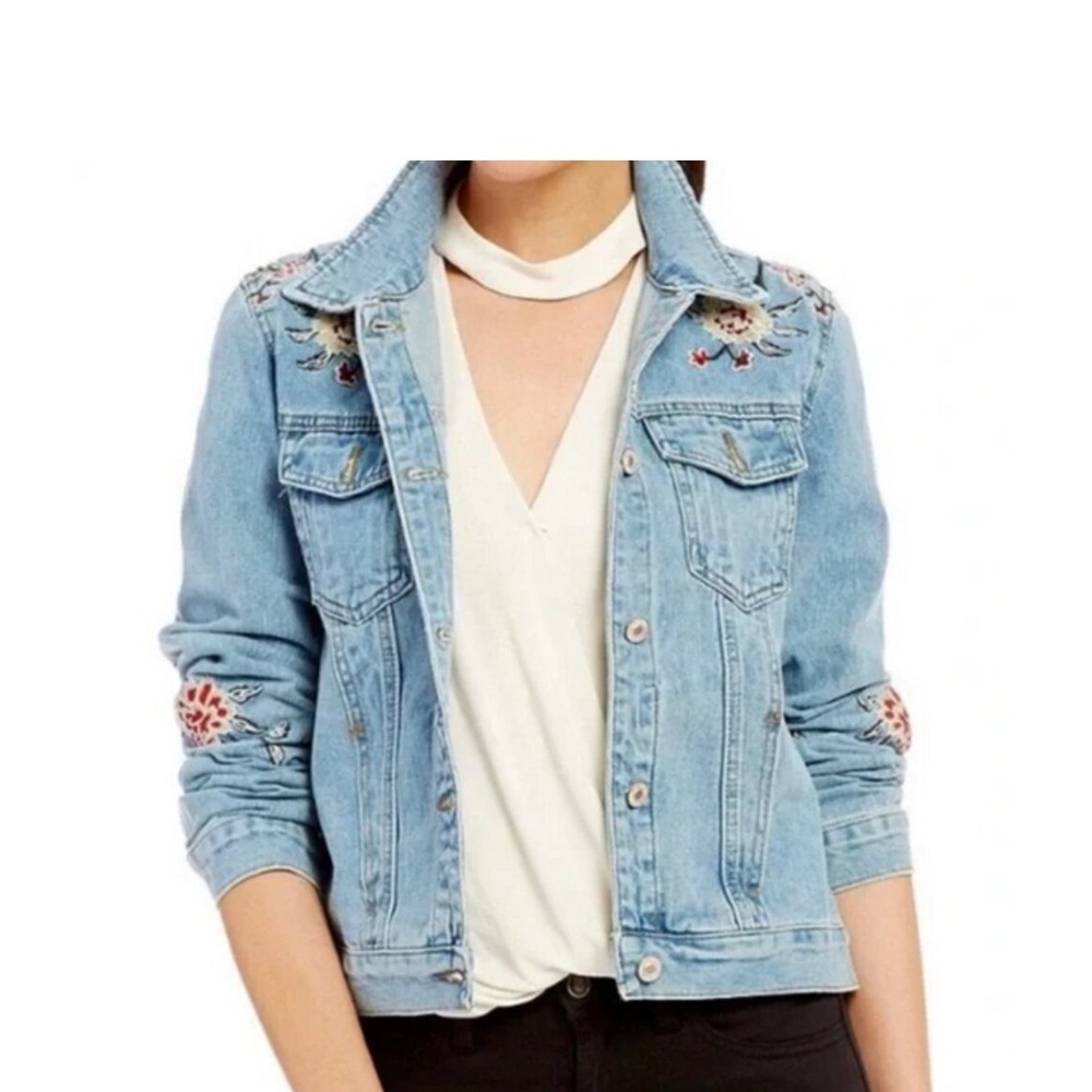 Gianni Bini Landon Denim Embroidered Jacket Size Large